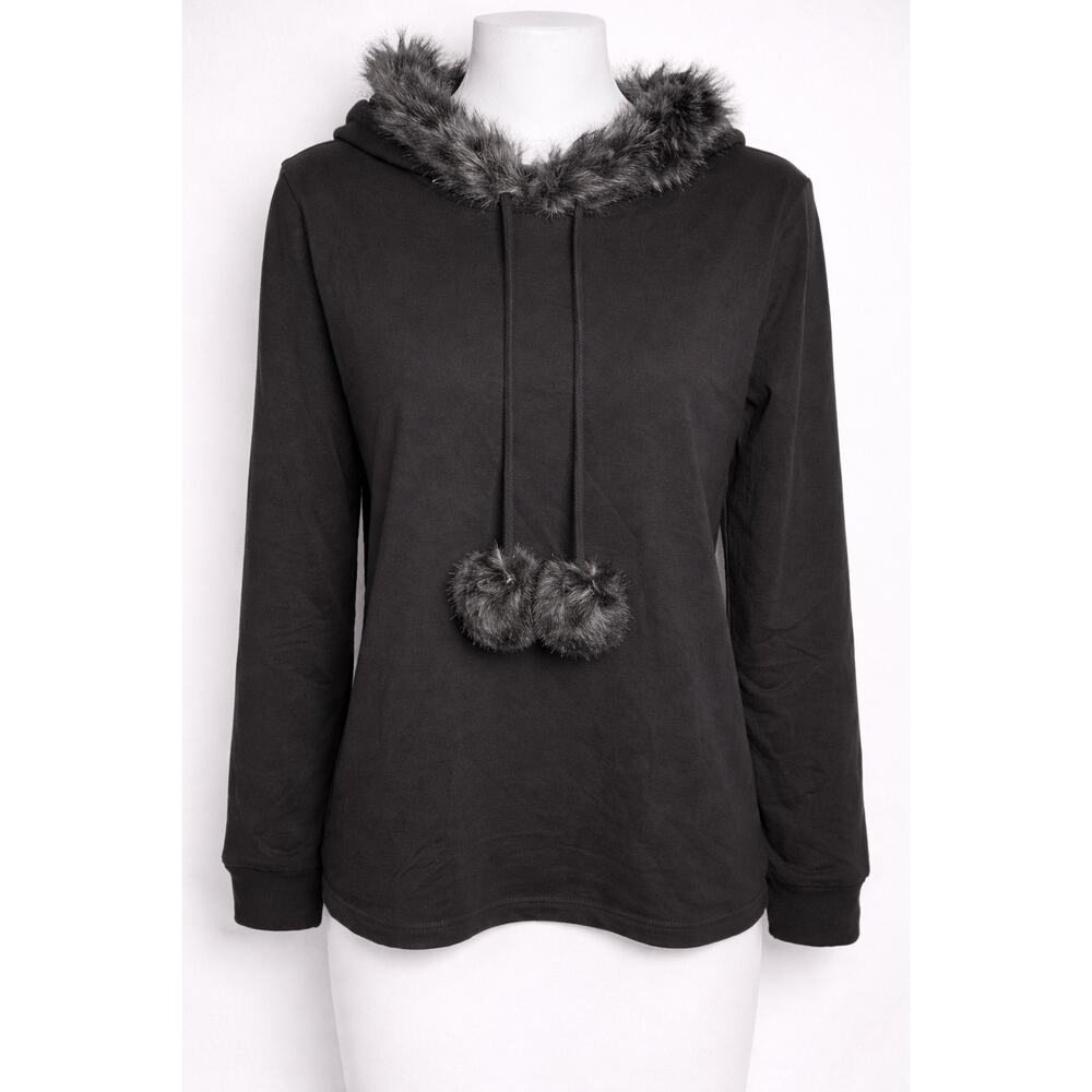 Belle by Kim Gravel‎ Faux Fur Trim Hoodie Womens L Black